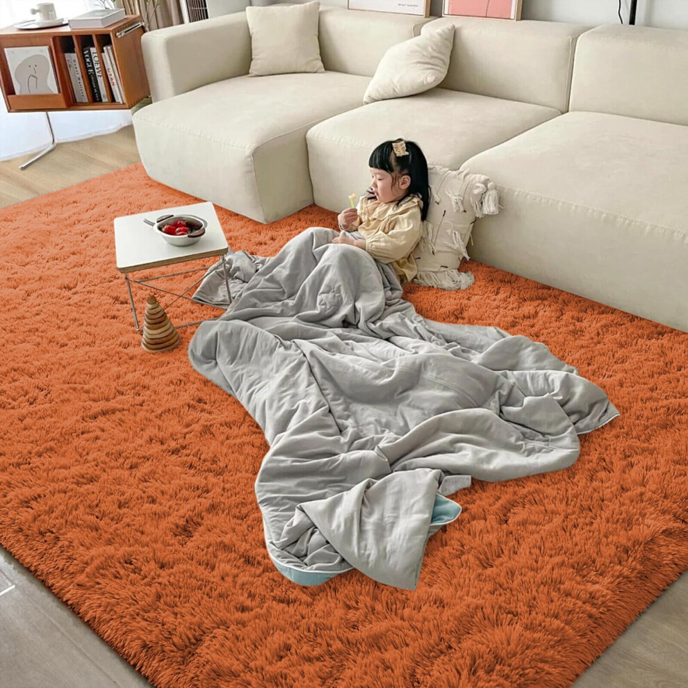 (Orange, 200 x 290cm (6ft 7" x 9ft 6")) Thick Shaggy Non Slip Rugs Living Room Area Rugs Hallway Runner Round Rugs & Door Mats