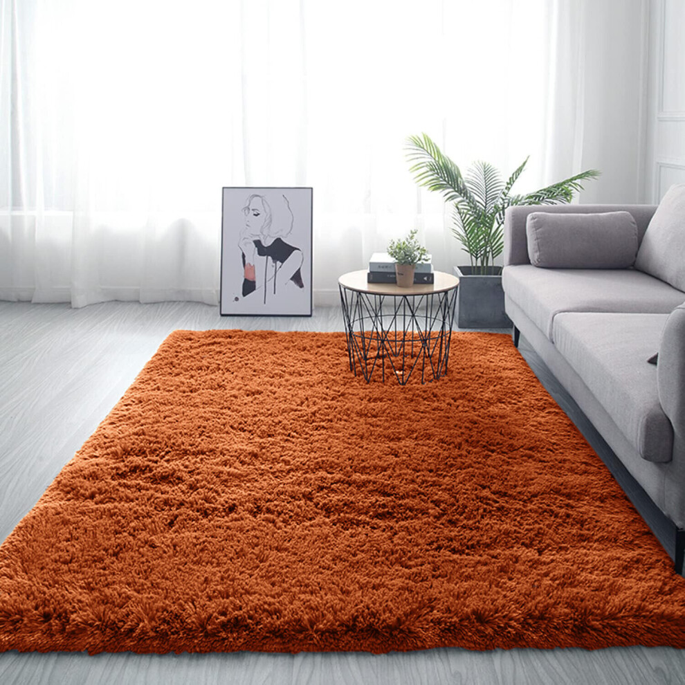 (Orange, 160 x 230cm (5ft 3" x 7ft 6")) Thick Shaggy Non Slip Rugs Living Room Area Rugs Hallway Runner Round Rugs & Door Mats