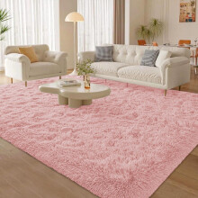 (Pink, 200 x 290cm (6ft 7" x 9ft 6")) Thick Shaggy Non Slip Rugs Living Room Area Rugs Hallway Runner Round Rugs & Door Mats