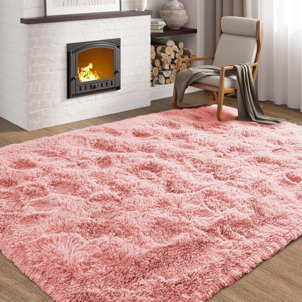 (Pink, 120 x 170cm (3 ft 11" x 5 ft 7")) Thick Shaggy Non Slip Rugs Living Room Area Rugs Hallway Runner Round Rugs & Door Mats