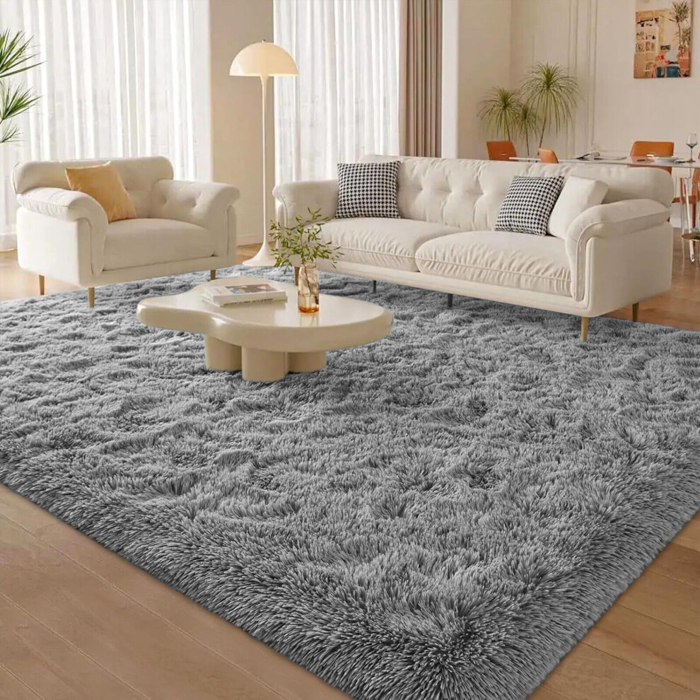 (Grey, 200 x 290cm (6ft 7" x 9ft 6")) Thick Shaggy Non Slip Rugs Living Room Area Rugs Hallway Runner Round Rugs & Door Mats