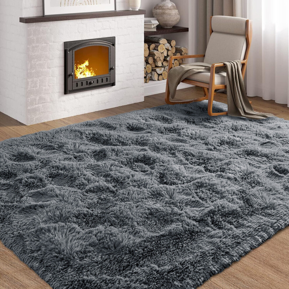 (Grey, 120 x 170cm (3 ft 11" x 5 ft 7")) Thick Shaggy Non Slip Rugs Living Room Area Rugs Hallway Runner Round Rugs & Door Mats