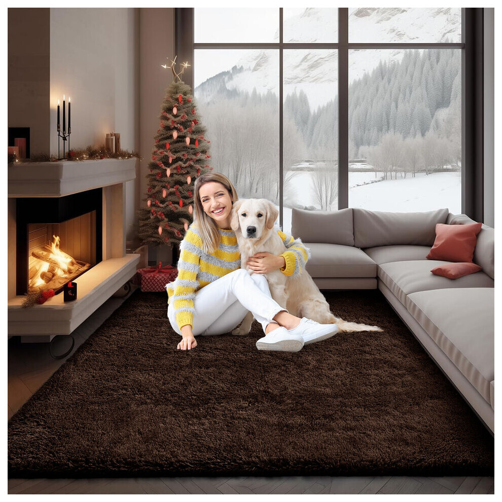 Yorkshire Bedding (Coffee 160 X 230Cm (5Ft 3" X 7Ft 6")) Thick Shaggy Non Slip Rugs Living Room Area Rugs Hallway Runner Round Rugs & Door Mats Brown