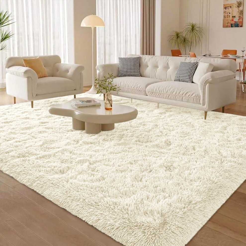 (Cream, 200 X 290cm (6ft 7" X 9ft 6")) Thick Shaggy Non Slip Rugs Living Room Area Rugs Hallway Runner Round Rugs & Door Mats