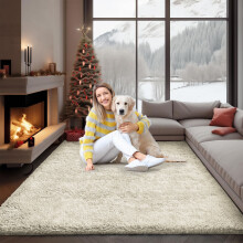 (Cream, 160 x 230cm (5ft 3" x 7ft 6")) Thick Shaggy Non Slip Rugs Living Room Area Rugs Hallway Runner Round Rugs & Door Mats