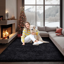 (Black, 160 x 230cm (5ft 3" x 7ft 6")) Thick Shaggy Non Slip Rugs Living Room Area Rugs Hallway Runner Round Rugs & Door Mats