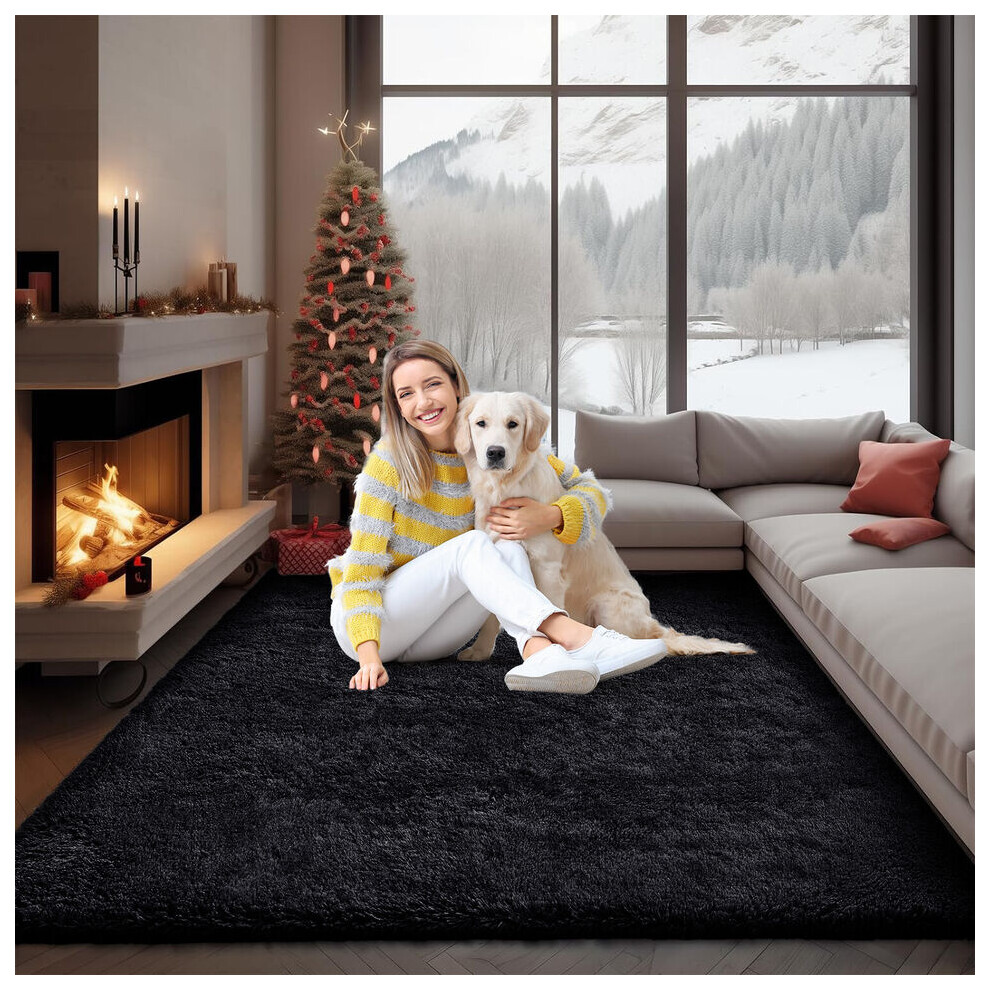 Yorkshire Bedding (, 160 X 230Cm (5Ft 3" X 7Ft 6")) Thick Shaggy Non Slip Rugs Living Room Area Rugs Hallway Runner Round Rugs & Door Mats Black
