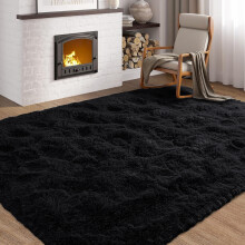(Black, 120 x 170cm (3 ft 11" x 5 ft 7")) Thick Shaggy Non Slip Rugs Living Room Area Rugs Hallway Runner Round Rugs & Door Mats