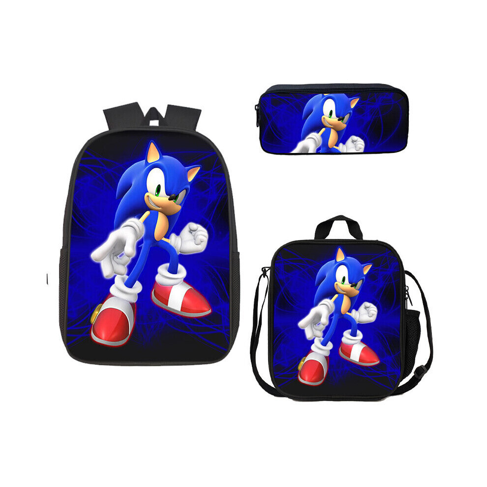 (22) 3PCS Sonic School Bag Lunch Bag Pencil Case Kids Set