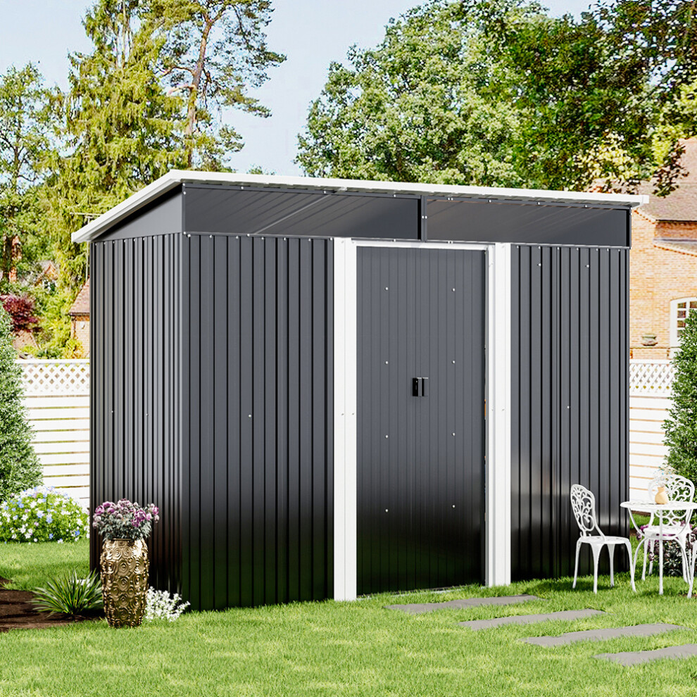 8 x 4 ft Metal Garden Storage Shed with Foundation Base, Charcoal Black