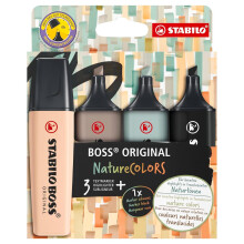 Zv raznovac STABILO BOSS ORIGINAL NatureCOLORS balenie 4 kusov b ov , tepl siv , zemne zelen , cierna