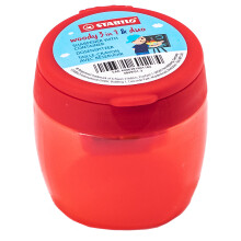 Replaceable Container Sharpener - STABILO woody 3 in 1 Sharpener - Pack of 1 - Red