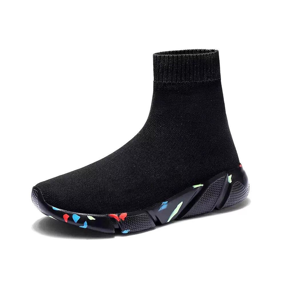 (Black + Camouflage, UK 4.5=EUR 37) Unisex Girls Boys Knit Sock Trainers Sneakers High Tops Gym Running Shoes 34-47