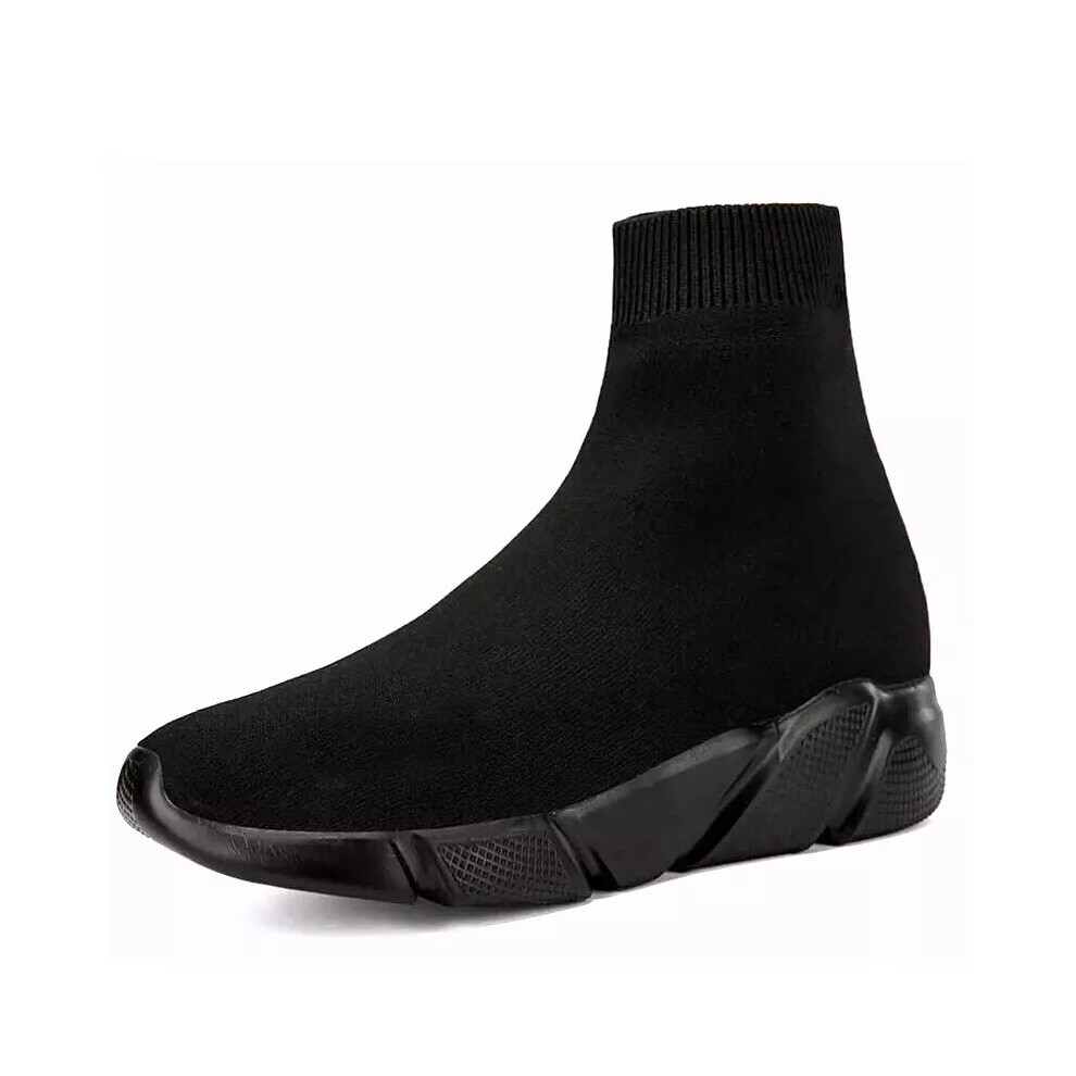 (Black, UK 8=EUR 42) Unisex Girls Boys Knit Sock Trainers Sneakers High Tops Gym Running Shoes 34-47