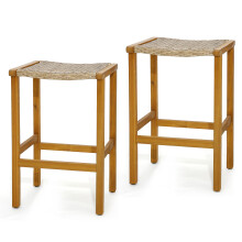 Set of 2 Outdoor Bar Stools Bar Height Chairs w/ Acacia Wood Frame