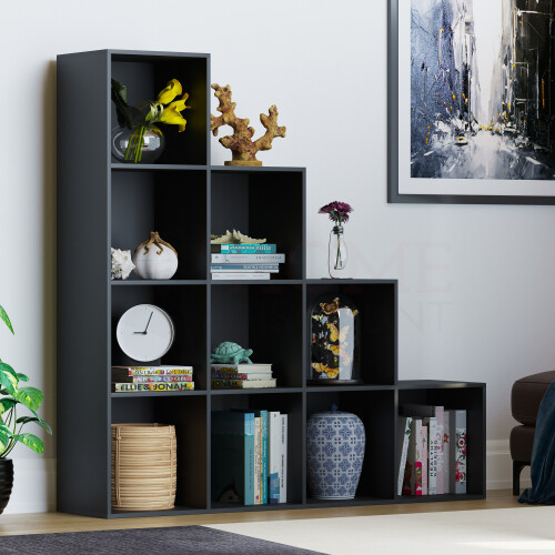 Vida Designs (Black) Durham 10 Cube Shelf Stairs Bookcase Storage Unit