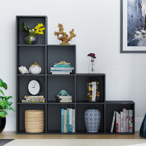 Vida Designs (Black) Durham 10 Cube Shelf Stairs Bookcase Storage Unit 2