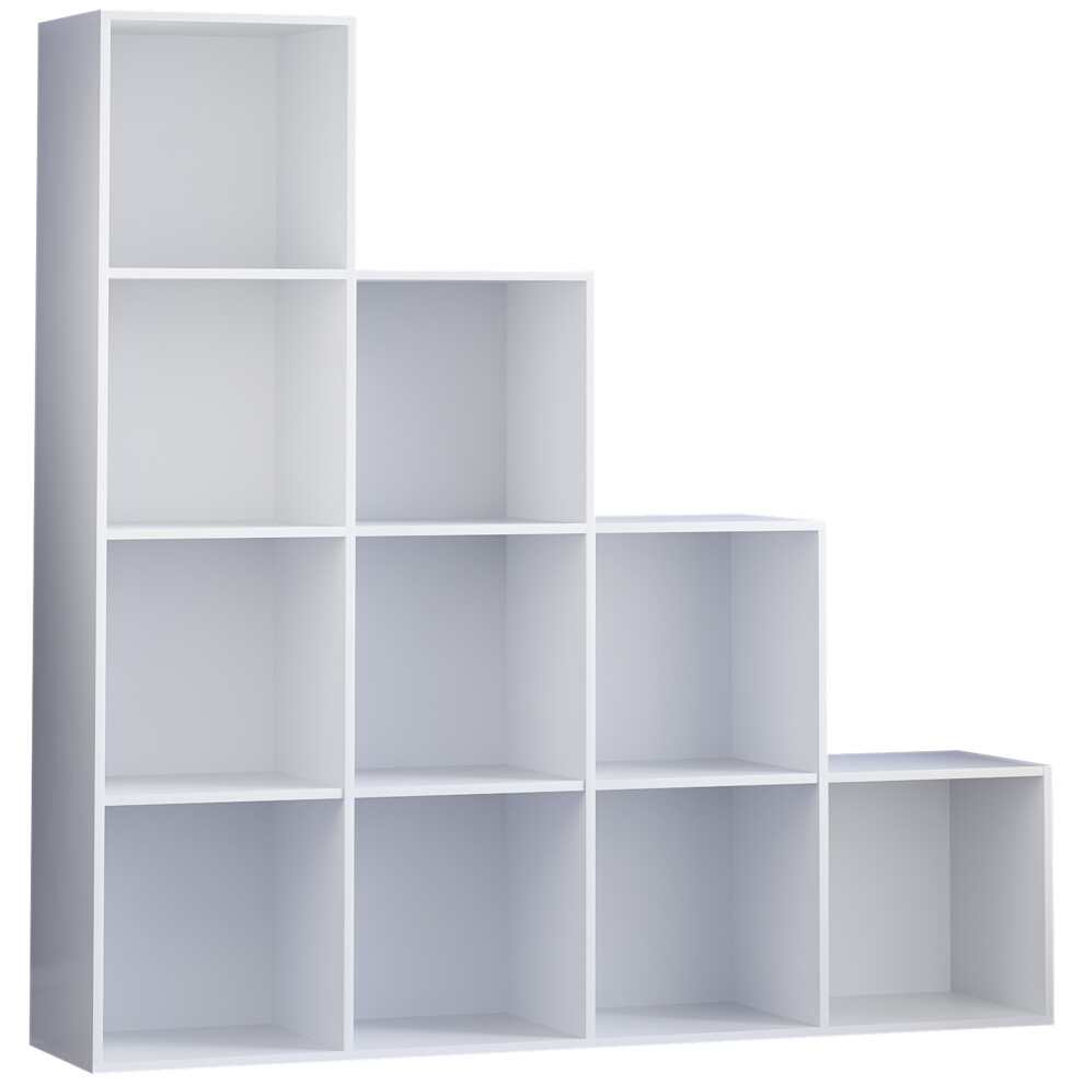 (White) Durham 10 Cube Shelf Stairs Bookcase Storage Unit