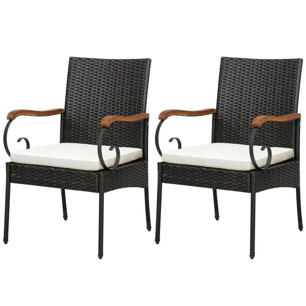 Patio Wicker Chair Set of 2 PE Rattan Chairs w/ Soft Zippered Cushion