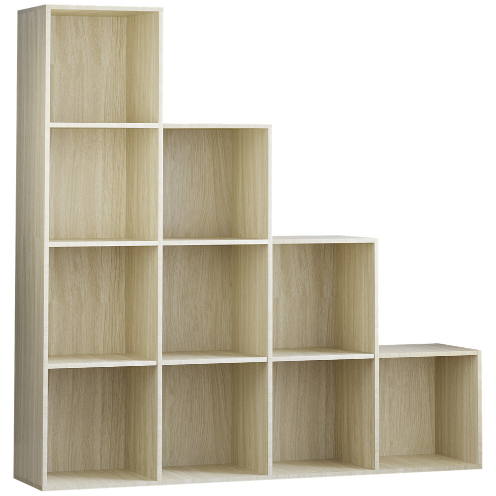 (Oak) Durham 10 Cube Shelf Stairs Bookcase Storage Unit