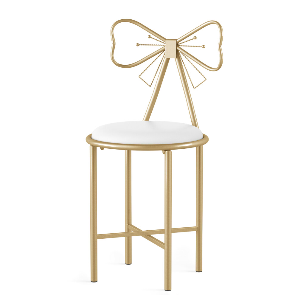 1 Velvet  Dressing Makeup Vanity Stool Bow Knot Makeup Chair White
