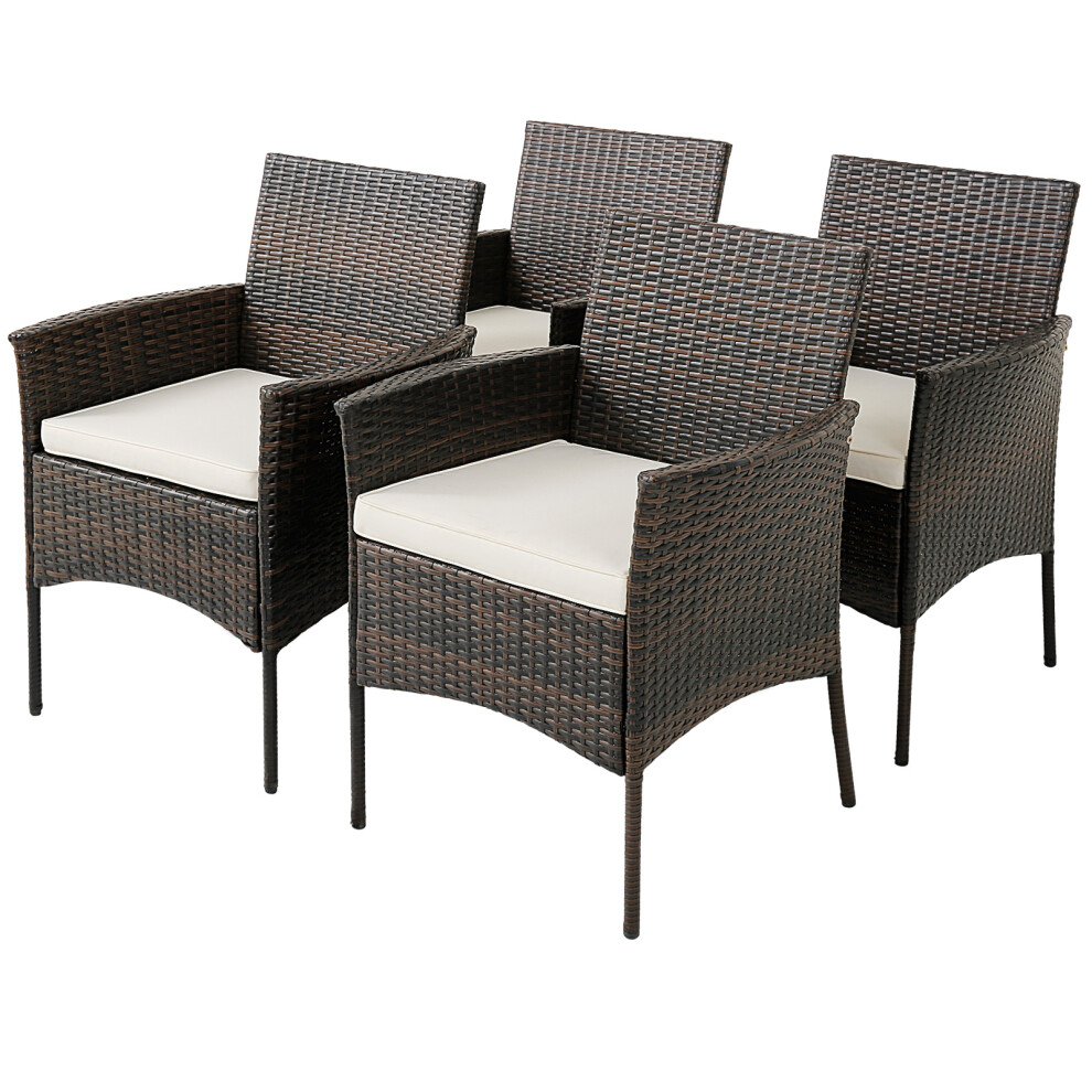 Patio Dining Chair Set of 4 PE Wicker Chairs w/ Removable Cushions