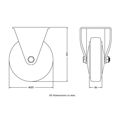 125mm Bockrolle mit blauem Elastikgummi auf Nylon-Mittelrad 2