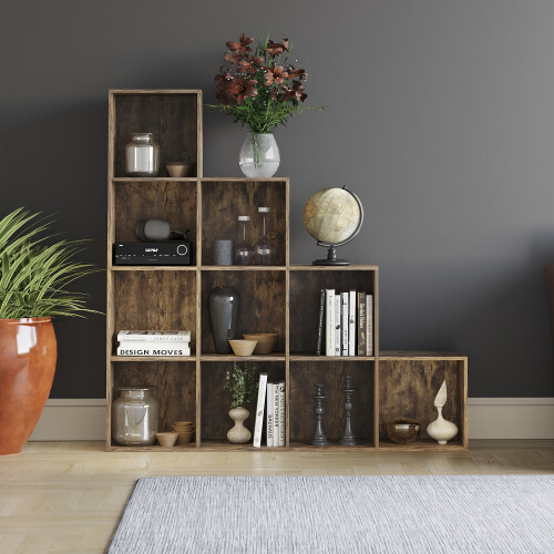 Vida Designs (Dark Wood) Durham 10 Cube Shelf Stairs Bookcase Storage Unit 2