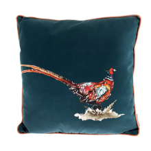 Dark Navy Blue & Brown Trim Scottish Pheasant 40cm Cushion