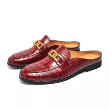 (UK 6.5, Red) Slip On Men's Flats Crocodile Pattern Half Slippers Loafers Mules Casual Shoes