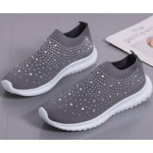 (Gray, EUR35=US4.5=UK2.5) Women's Ladies Sparkly Glitter Sneakers Casual Slip On Trainers Sock Shoes Size