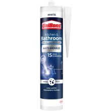 UniBond Anti-Mould White, Waterproof Mould Protection Kitchen & Bathroom Sealant Longlasting White Silicone Sealant Powerful Shower Sealant Cartridge