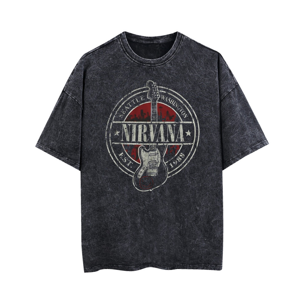 (L) Nirvana Vintage T-shirt Est. 1988 Guitar Logo Nirvana Shirt