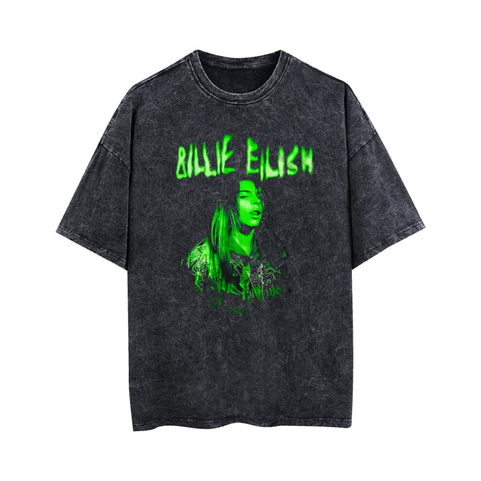 (L) Billie Eilish Vintage T-shirt When We All Fall Asleep, World Tour Cover Neon Billie Eilish Shirt