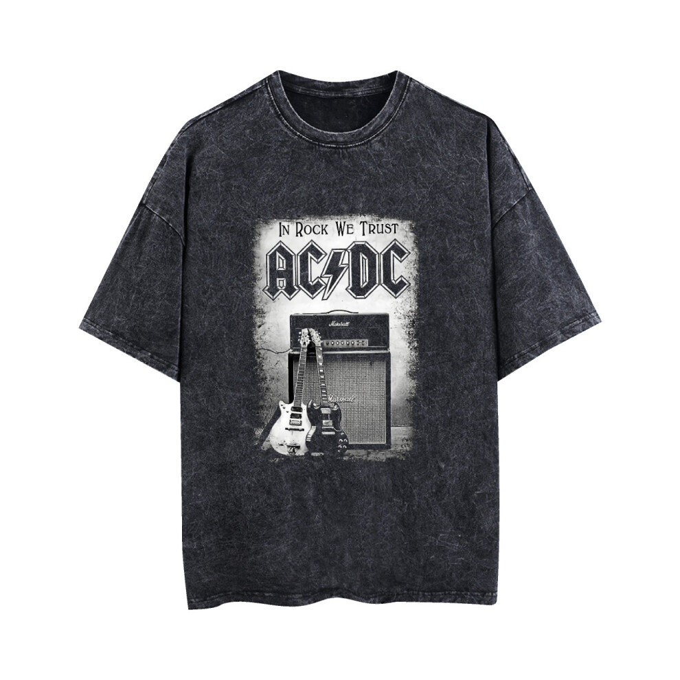 Kiikn (L) Acdc In Rock We Trust Guitars Vintage T-Shirt Black
