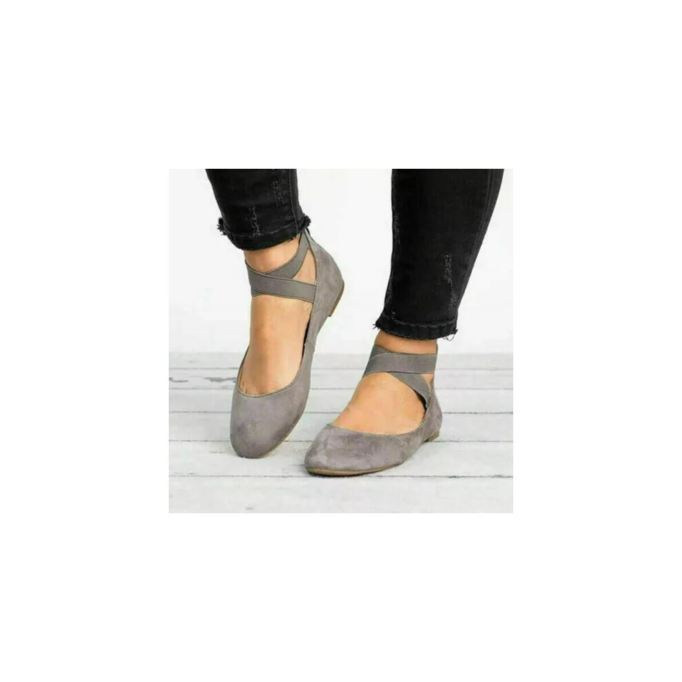 (Gray, UK 3) Womens Ballerina Ballet Dolly Pumps Flat Sandals Ladies Ankle Strap Shoes Sizes.