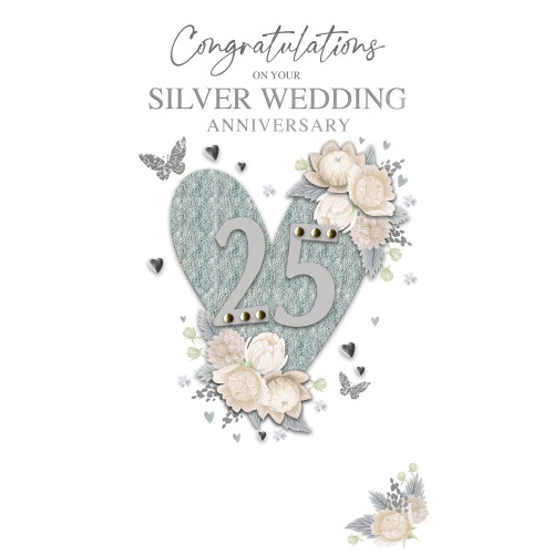 Congratulations Silver Wedding Anniversary 25 Hand-Finished Anniversary Card 1