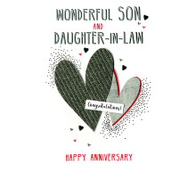 Wonderful Son And Daughter-In-Law Congratulations Heart Hugs Anniversary Card