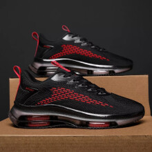 (Black Red, UK 10) MENS RUNNING TRAINERS SHOCK ABSORBING CASUAL LACE GYM WALKING SPORTS SHOES SIZE