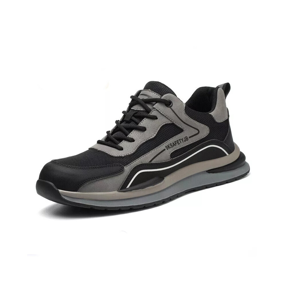 (Black, UK 10) Mens Womens Safety Shoes Lightweight Work Trainers Steel Toe Cap Hiking Boots