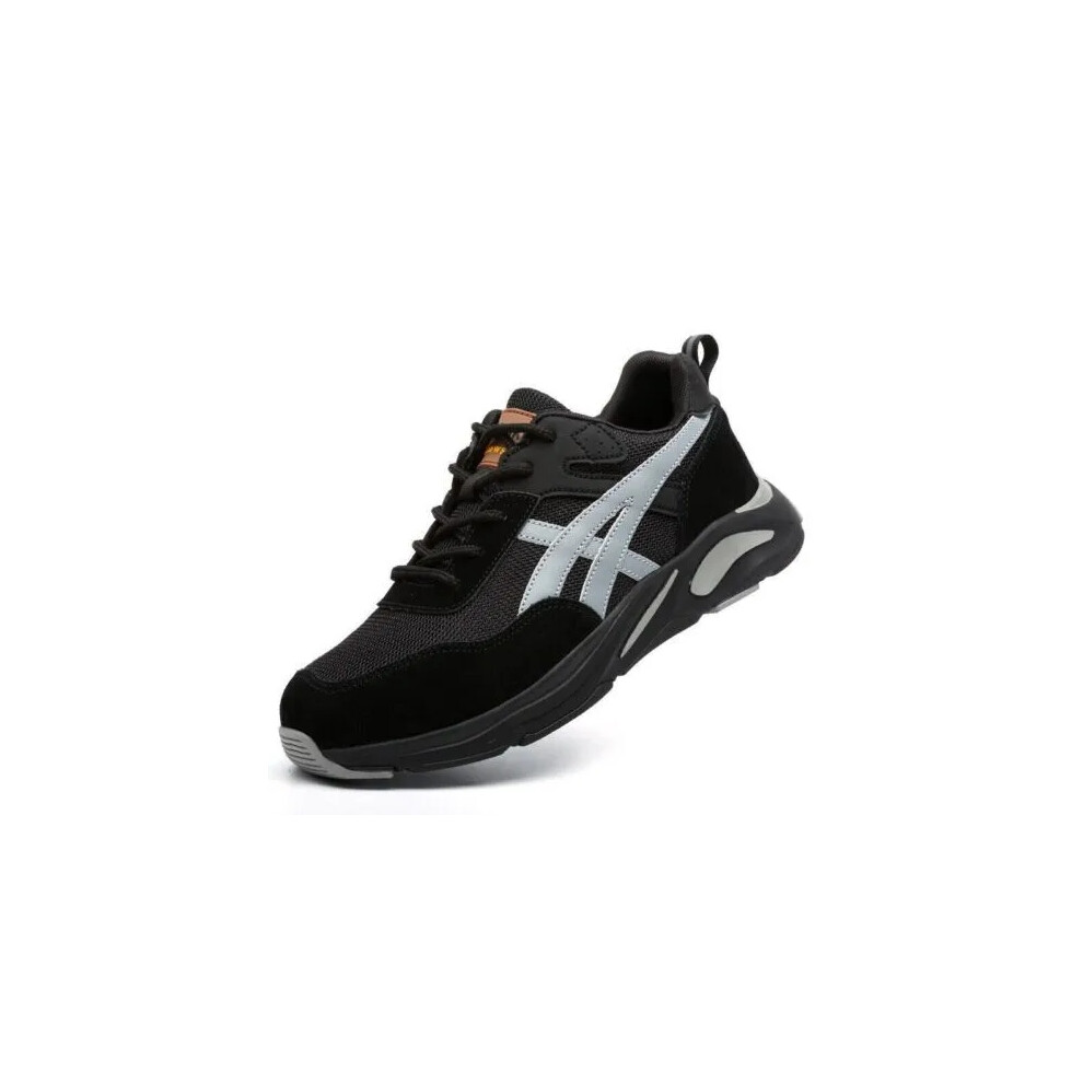 (Black, UK 7.5) Womens Mens Work Steel Toe Cap Safety Shoes Trainers Lightweight Hiking Boots