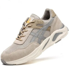 (Khaki #2, UK 4) Womens Mens Work Steel Toe Cap Safety Shoes Trainers Lightweight Hiking Boots