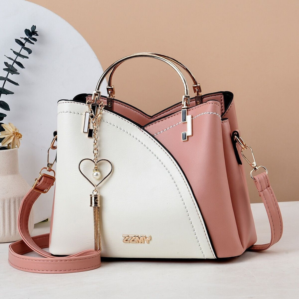 (Pink White) Single Shoulder Crossbody Handbag Ladies Large Capacity Fashion Simple Versatile