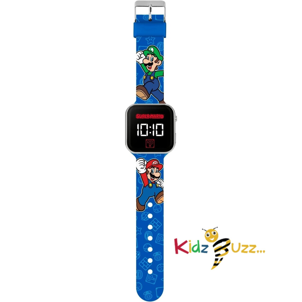 Mario Kids LED Quartz Silicone Blue Strap Watch