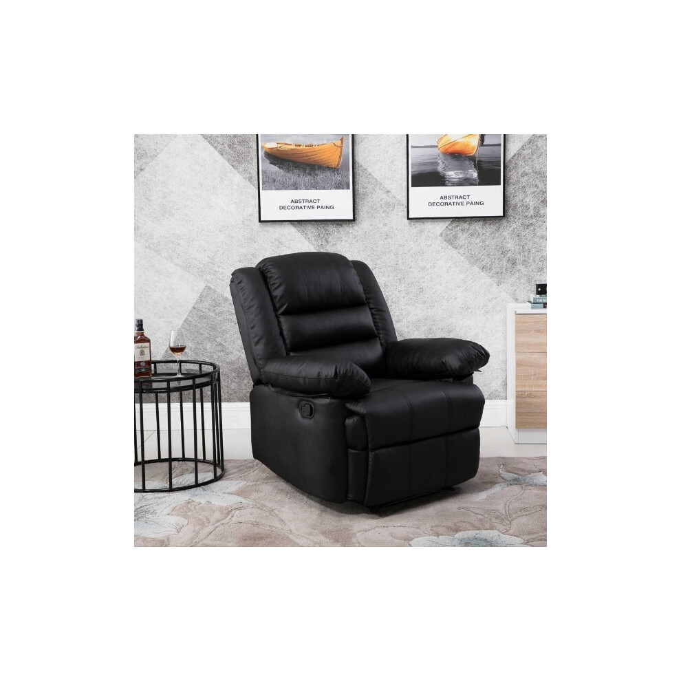 (Black) LOXLEY BONDED LEATHER RECLINER ARMCHAIR MANUAL HOME SOFA LOUNGE CHAIR RECLINING GAMING