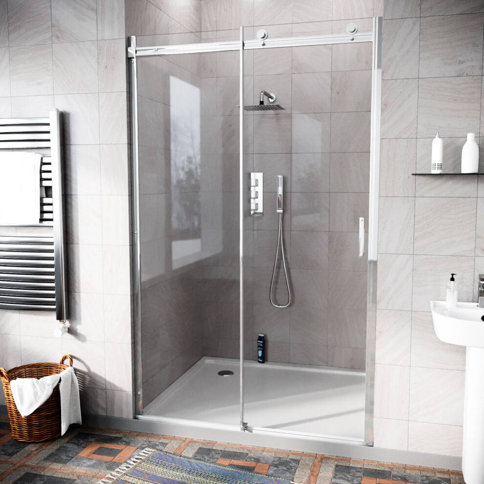 Merton 1200mm Frameless Sliding Shower Enclosure 8mm Clear Tempered Glass