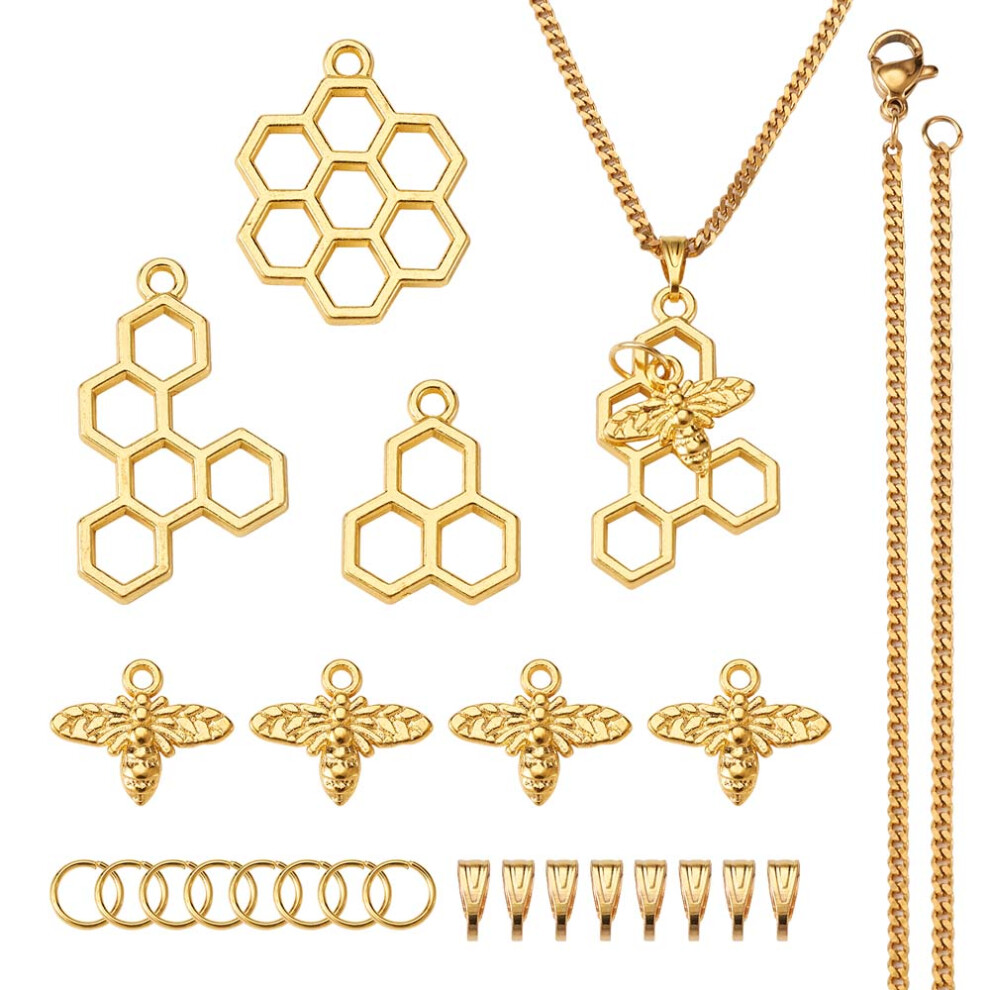 A Set Jewelry Making Kit Bee Honeycomb Pendant Necklace Chain Findings DIY Handmade Craft Supplies