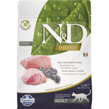 Farmina N&D Prime cibo secco per gatti adulti, gusto agnello e mirtillo, 4 confezioni da 300 g
