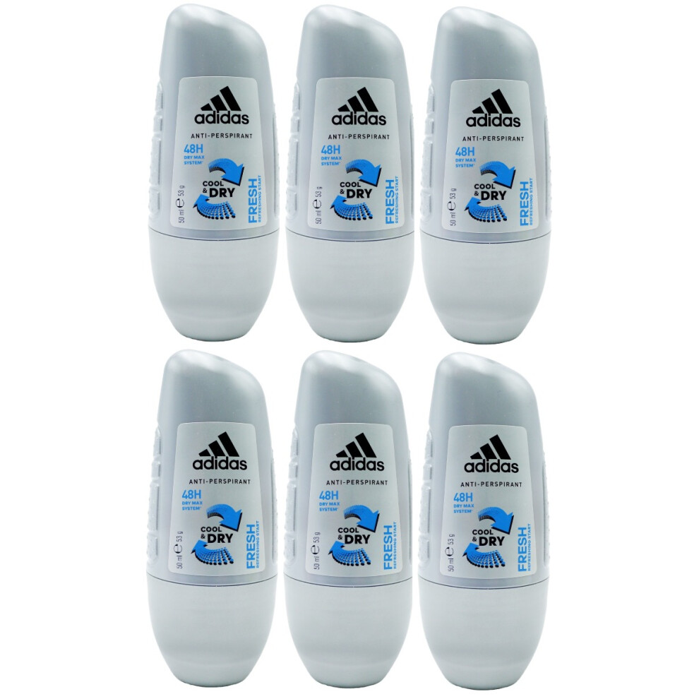 6 x Adidas 48H Cool & Dry Anti-perspirant Roll On 50 ml - Fresh Refreshing Start