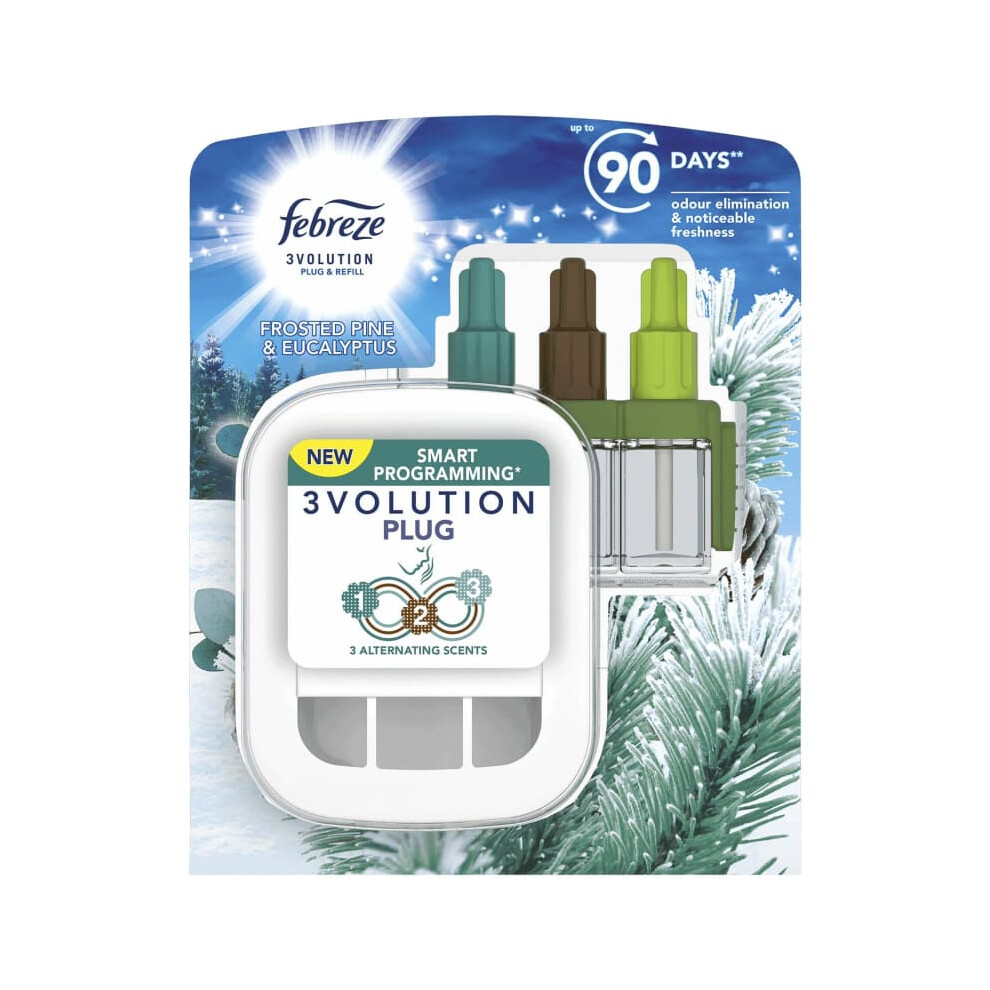 Febreze 3Volution Plugin Starter Unit/Kit & 20ml Refill - Frosted Pine & Eucalyptus